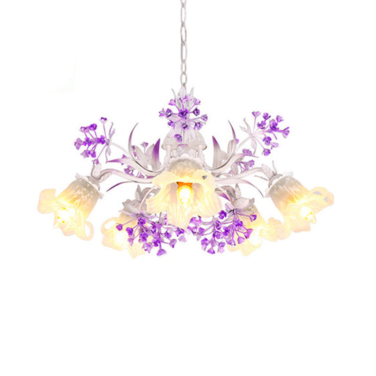 White Glass Floral Chandelier - Elegant Hanging Pendant Light Fixture For Living Room 3/5/7 Led