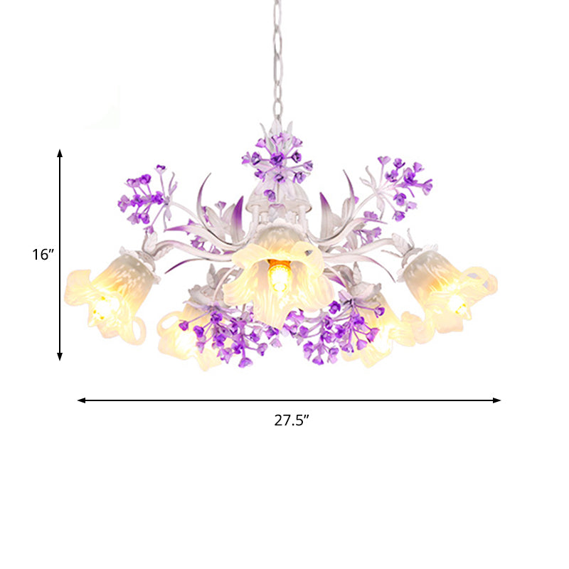 White Glass Floral Chandelier - Elegant Hanging Pendant Light Fixture For Living Room 3/5/7 Led