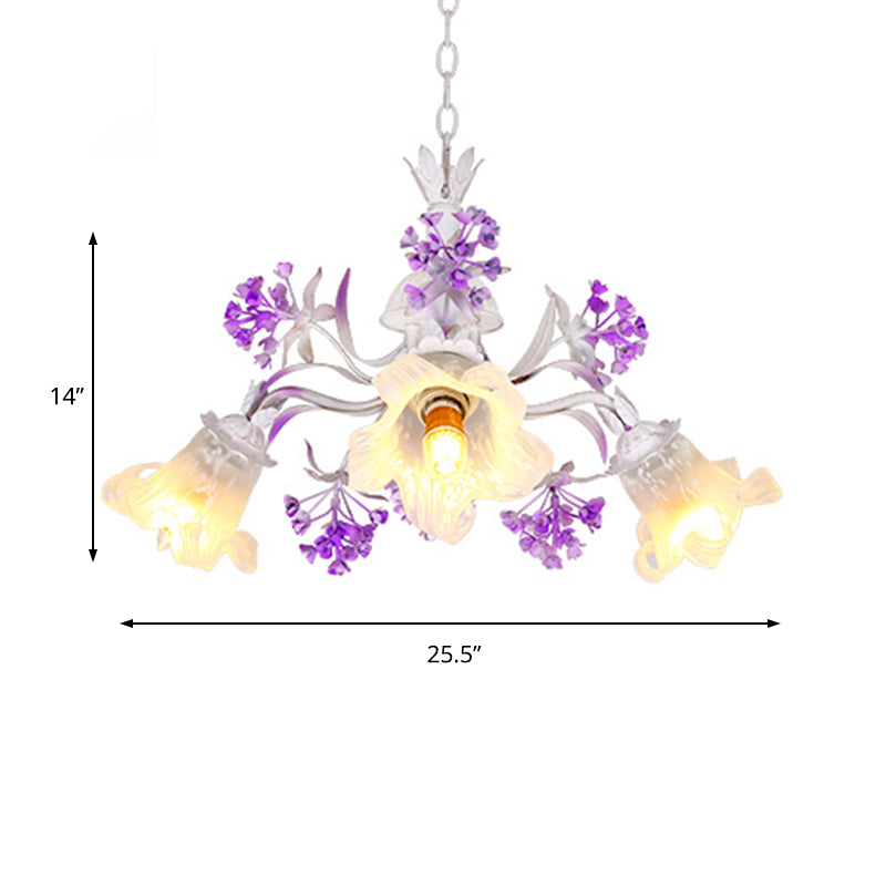 White Glass Floral Chandelier - Elegant Hanging Pendant Light Fixture For Living Room 3/5/7 Led