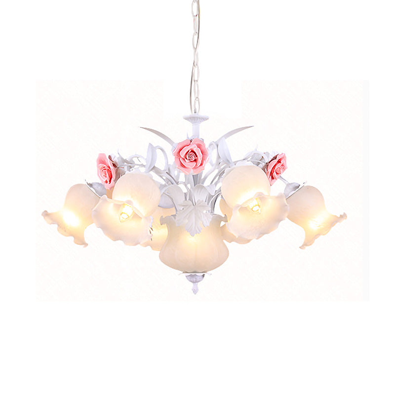 Countryside Blossom Chandelier - 8 Head White Glass Pendant Ceiling Light For Dining Room