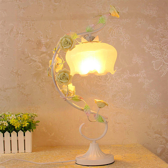 Countryside Flower Glass Nightstand Lamp - 1 Bulb Pink/Blue/Green Lighting For Bedroom Green