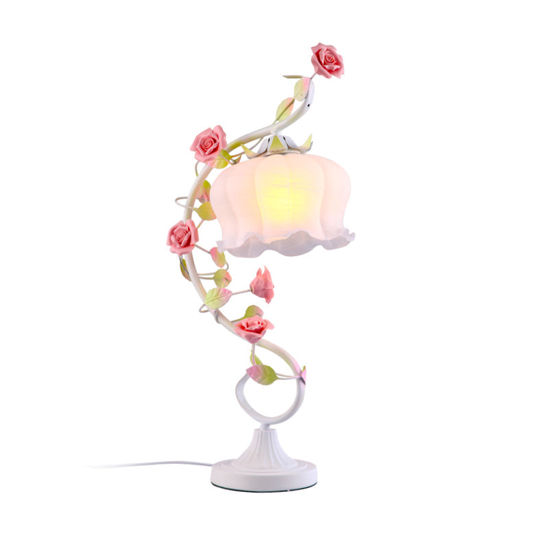 Countryside Flower Glass Nightstand Lamp - 1 Bulb Pink/Blue/Green Lighting For Bedroom Pink