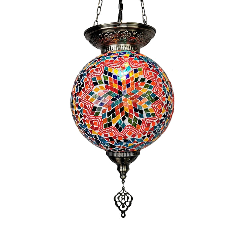 Vintage Art Glass Pendant Light Kit With Globe Design And Stained White/Red/Blue Shades For Dining