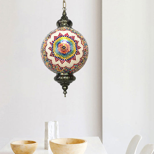 Traditional 1-Light Cut Glass Globe Pendant Lamp In Red/Yellow/Blue For Dining Room Suspension