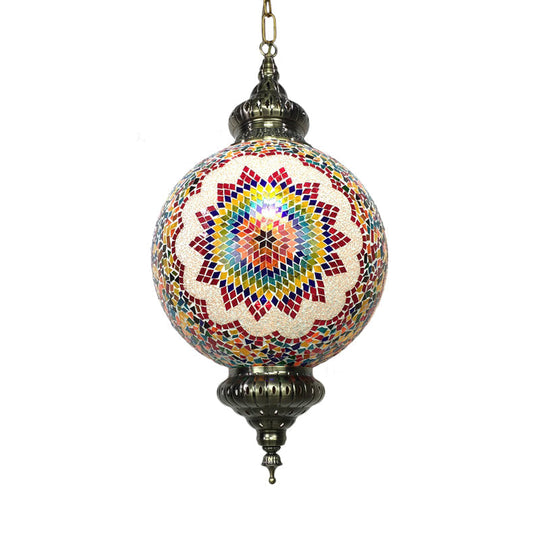 Traditional 1-Light Cut Glass Globe Pendant Lamp In Red/Yellow/Blue For Dining Room Suspension