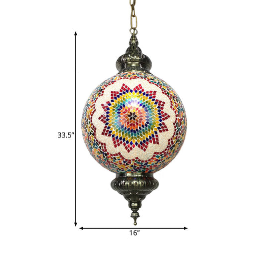 Traditional 1-Light Cut Glass Globe Pendant Lamp In Red/Yellow/Blue For Dining Room Suspension