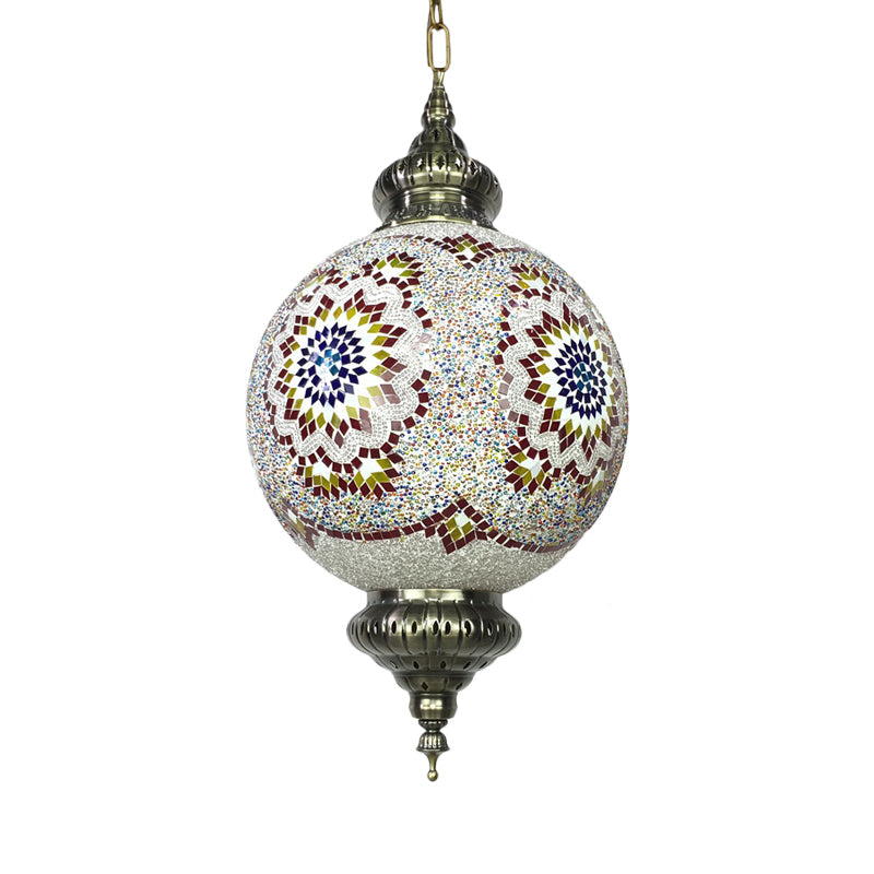 Traditional 1-Light Cut Glass Globe Pendant Lamp In Red/Yellow/Blue For Dining Room Suspension