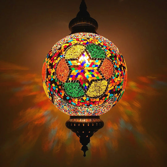 Traditional 1-Light Cut Glass Globe Pendant Lamp In Red/Yellow/Blue For Dining Room Suspension