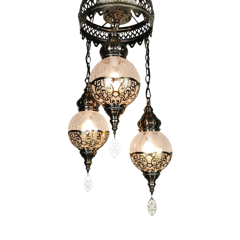 Traditional Globe Crackle Glass Hanging Chandelier With 3 Heads White/Bronze Ceiling Light