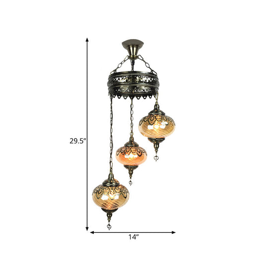 Amber Swirl Glass Pendant Light - Traditional Bronze Oval Chandelier For Living Room