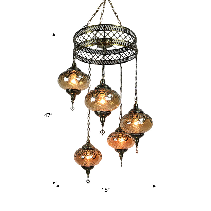 Amber Swirl Glass Pendant Light - Traditional Bronze Oval Chandelier For Living Room