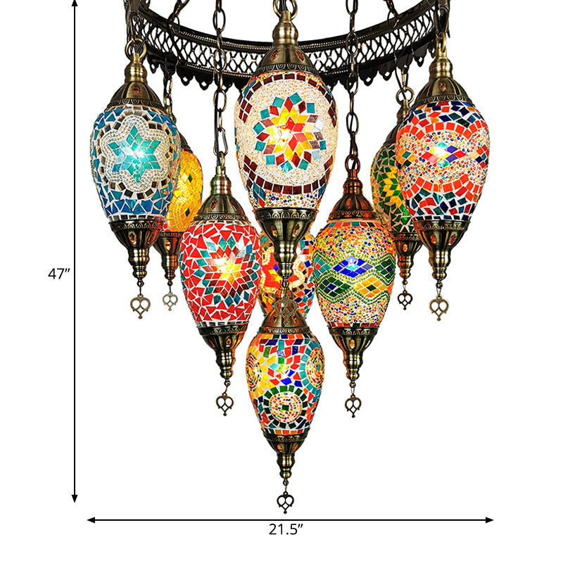 Ice Cream Stained Glass Pendant Chandelier - Traditional 10-Head Ceiling Light In