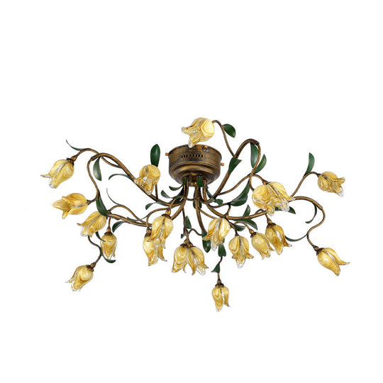 Pastoral Metal Tulip Led Brass Chandelier - Kitchen Ceiling Light With 20 Lights