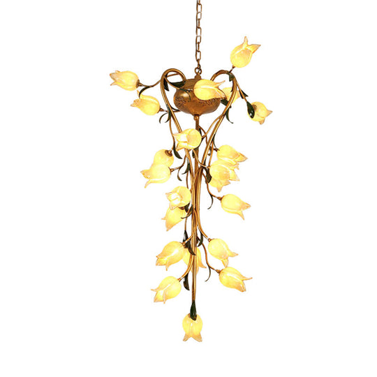 Brass Metal Led Pendant Ceiling Light - American Flower Chandelier Fixture With 21 Heads For Kitchen