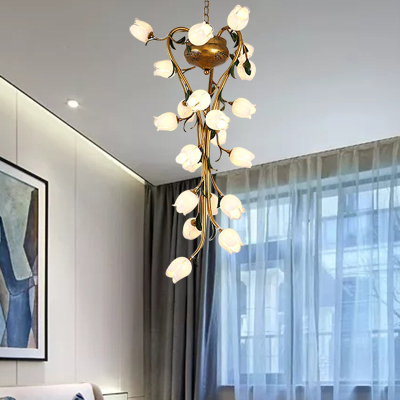 Brass Metal Led Pendant Ceiling Light - American Flower Chandelier Fixture With 21 Heads For Kitchen