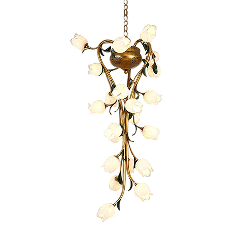 Brass Metal Led Pendant Ceiling Light - American Flower Chandelier Fixture With 21 Heads For Kitchen