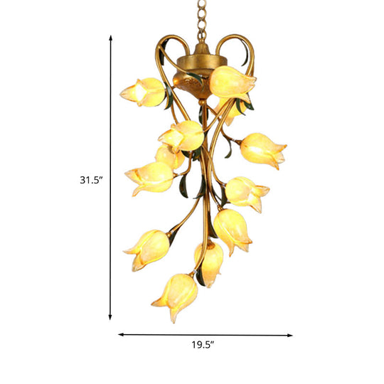 Metal Hanging Chandelier With 12 Bulbs - American Garden Brass Blossom Design Led Pendant Lighting