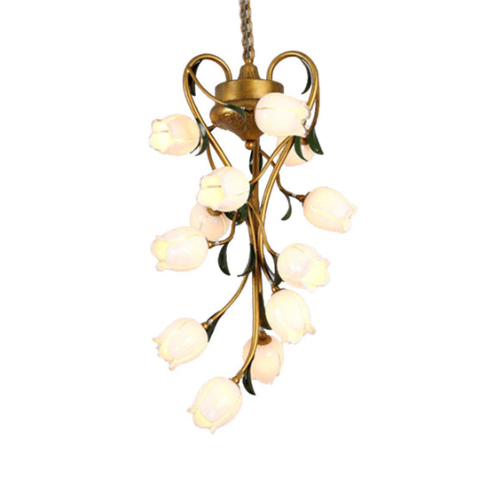 Metal Hanging Chandelier With 12 Bulbs - American Garden Brass Blossom Design Led Pendant Lighting