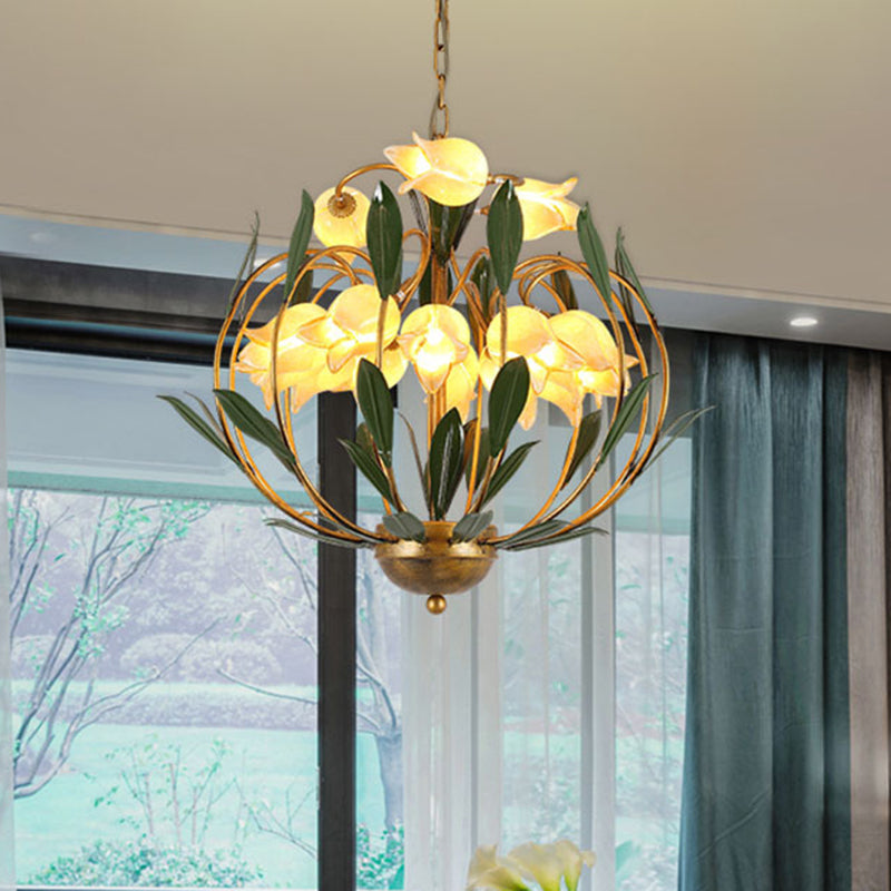 Modern Floral Chandelier: Countryside Brass Led Pendant Light Fixture 15-Bulb Metal Design For