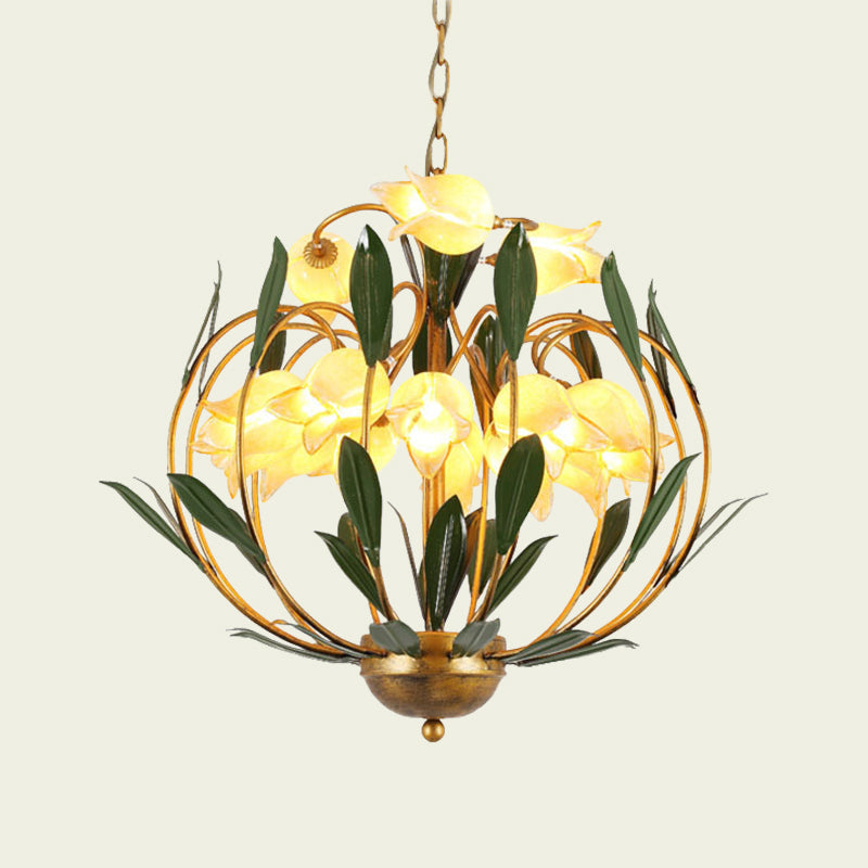 Modern Floral Chandelier: Countryside Brass Led Pendant Light Fixture 15-Bulb Metal Design For