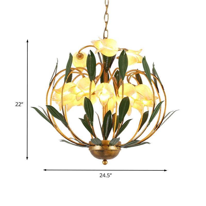 Modern Floral Chandelier: Countryside Brass Led Pendant Light Fixture 15-Bulb Metal Design For