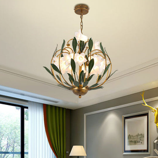 Modern Floral Chandelier: Countryside Brass Led Pendant Light Fixture 15-Bulb Metal Design For