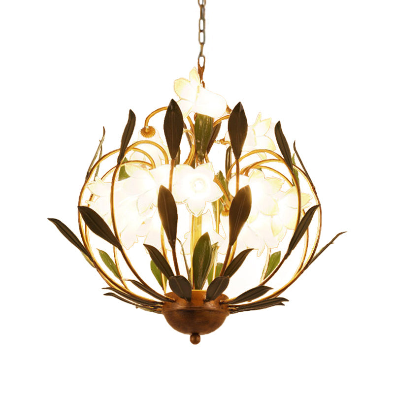 Modern Floral Chandelier: Countryside Brass Led Pendant Light Fixture 15-Bulb Metal Design For