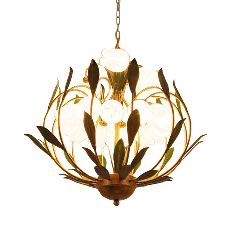 Modern Floral Chandelier: Countryside Brass Led Pendant Light Fixture 15-Bulb Metal Design For