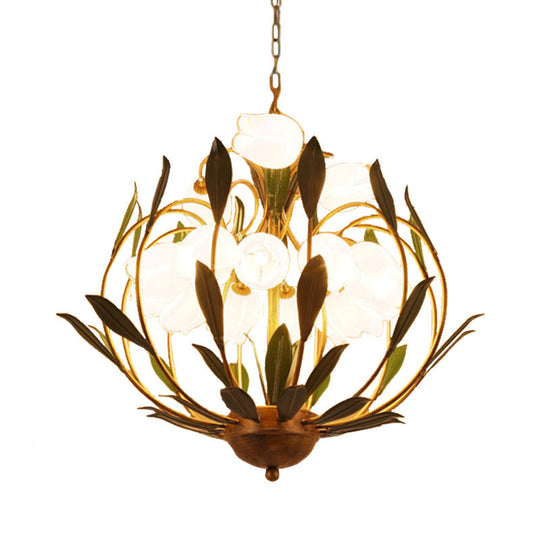 Modern Floral Chandelier: Countryside Brass Led Pendant Light Fixture 15-Bulb Metal Design For