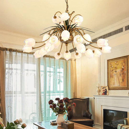 Romantic Metal Tulip/Lily Chandelier Light Fixture - 25-Light Led Ceiling Pendant In Brass For