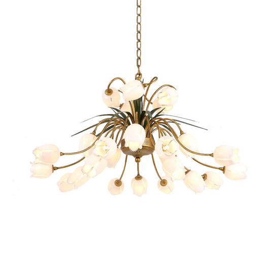 Romantic Metal Tulip/Lily Chandelier Light Fixture - 25-Light Led Ceiling Pendant In Brass For