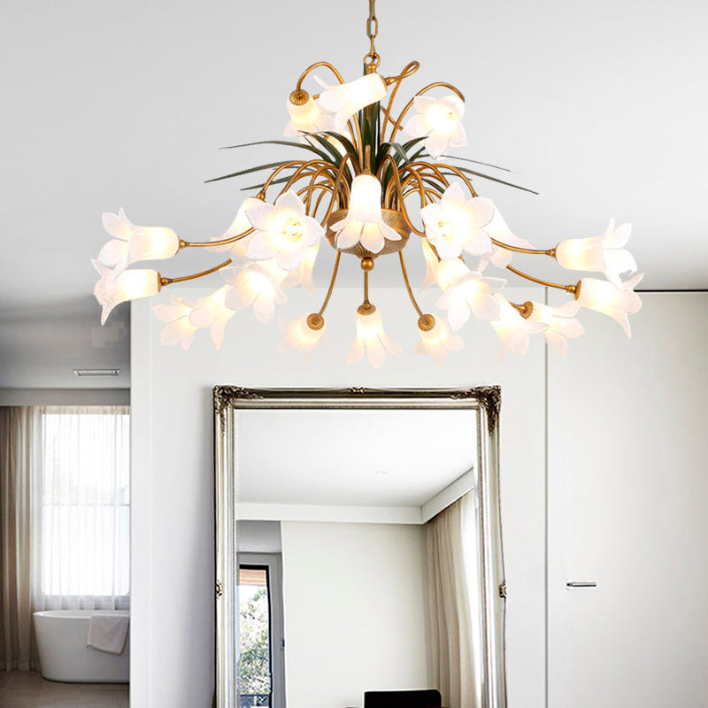 Romantic Metal Tulip/Lily Chandelier Light Fixture - 25-Light Led Ceiling Pendant In Brass For