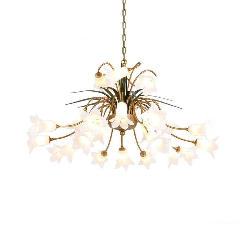 Romantic Metal Tulip/Lily Chandelier Light Fixture - 25-Light Led Ceiling Pendant In Brass For