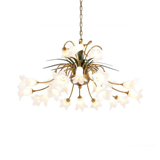 Romantic Metal Tulip/Lily Chandelier Light Fixture - 25-Light Led Ceiling Pendant In Brass For