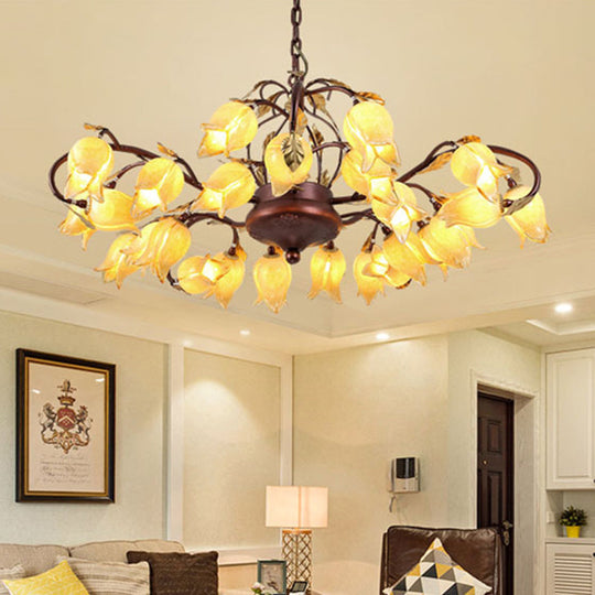 Pastoral Style Metal Chandelier Light - Tulip/Lily 25-Bulb Led Pendant Lamp In Brass For Living Room