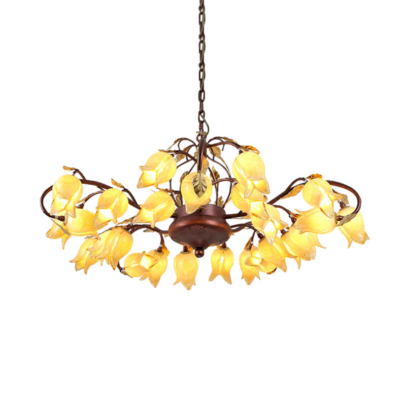 Pastoral Style Metal Chandelier Light - Tulip/Lily 25-Bulb Led Pendant Lamp In Brass For Living Room