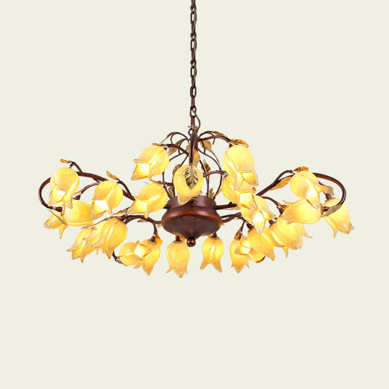 Pastoral Style Metal Chandelier Light - Tulip/Lily 25-Bulb Led Pendant Lamp In Brass For Living Room