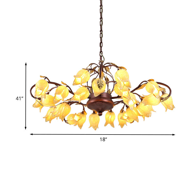 Pastoral Style Metal Chandelier Light - Tulip/Lily 25-Bulb Led Pendant Lamp In Brass For Living Room