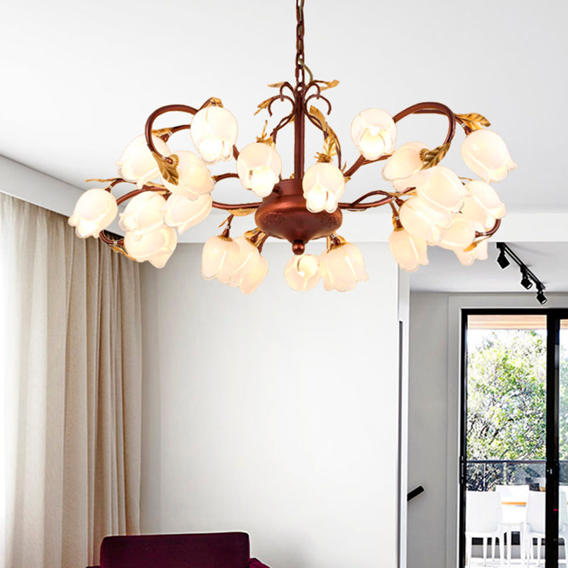 Pastoral Style Metal Chandelier Light - Tulip/Lily 25-Bulb Led Pendant Lamp In Brass For Living Room