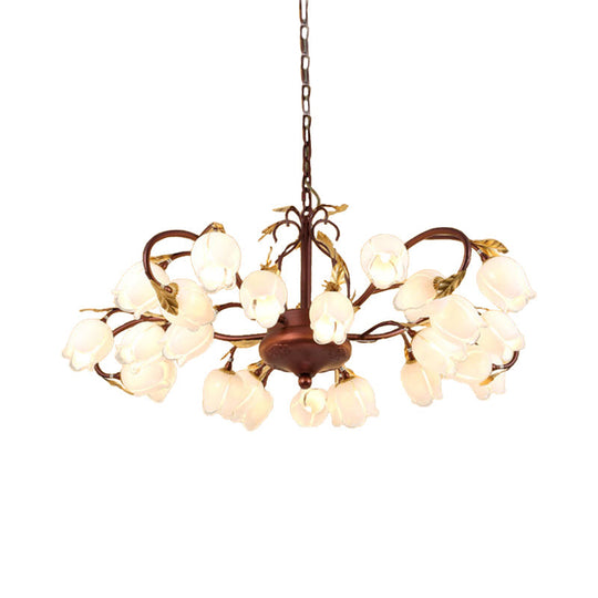 Pastoral Style Metal Chandelier Light - Tulip/Lily 25-Bulb Led Pendant Lamp In Brass For Living Room