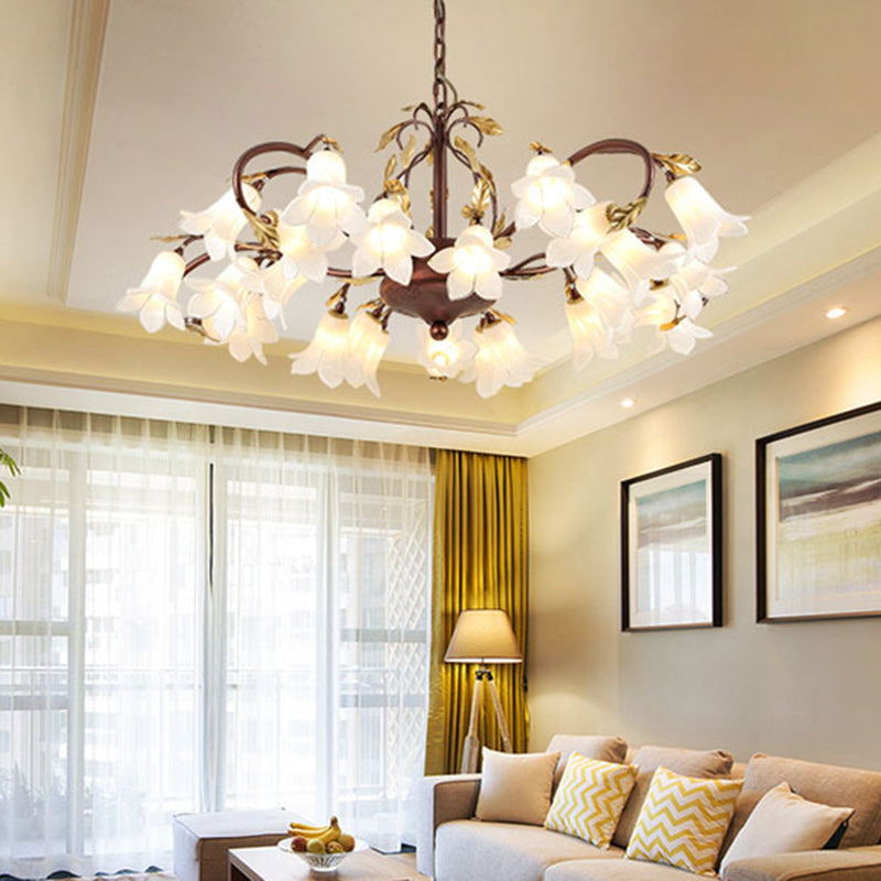 Pastoral Style Metal Chandelier Light - Tulip/Lily 25-Bulb Led Pendant Lamp In Brass For Living Room