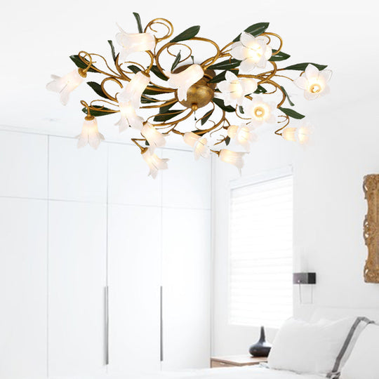 Metal Brass Ceiling Flush Lily/Tulip LED Semi Mount Lighting - 16-Head American Garden Style for Bedroom