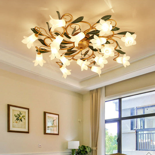 Metal Brass Ceiling Flush Lily/Tulip LED Semi Mount Lighting - 16-Head American Garden Style for Bedroom