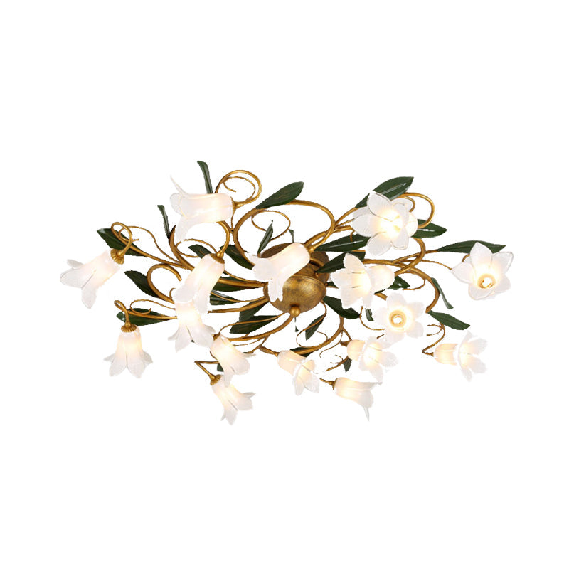 Metal Brass Ceiling Flush Lily/Tulip LED Semi Mount Lighting - 16-Head American Garden Style for Bedroom