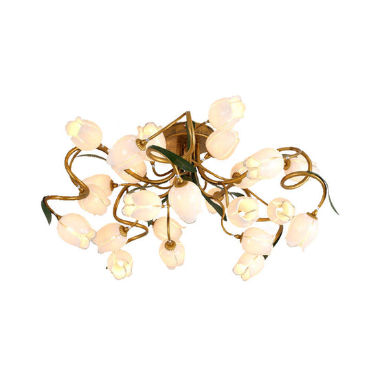 Starburst Flower Metal 25-Head LED Brass Semi Flush Ceiling Light Fixture for Living Room