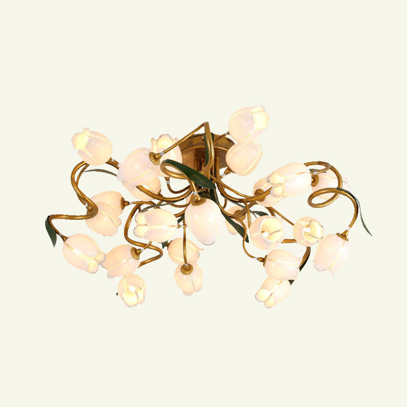 Starburst Flower Metal 25-Head LED Brass Semi Flush Ceiling Light Fixture for Living Room