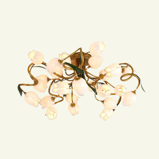 Starburst Flower Metal 25-Head Led Brass Semi Flush Ceiling Light Fixture For Living Room