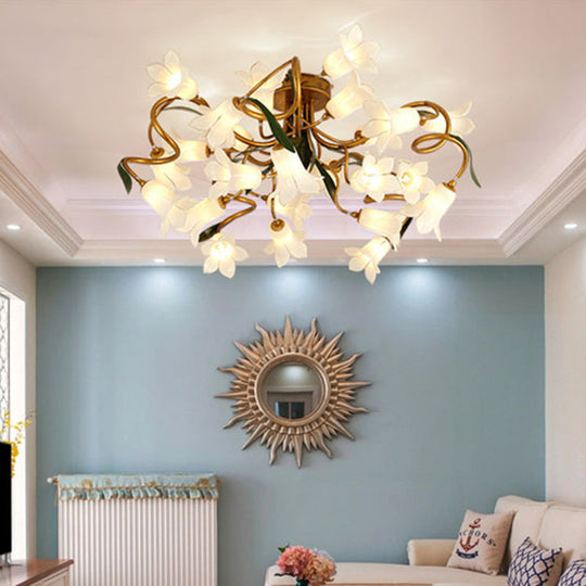 Starburst Flower Metal 25-Head LED Brass Semi Flush Ceiling Light Fixture for Living Room