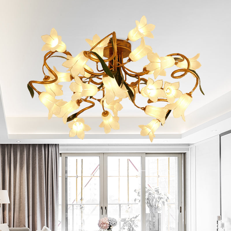 Starburst Flower Metal 25-Head LED Brass Semi Flush Ceiling Light Fixture for Living Room