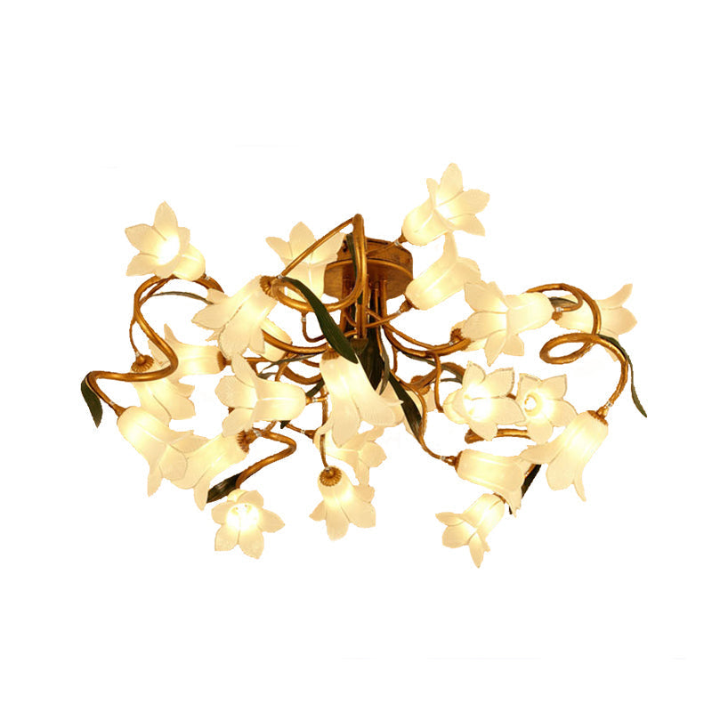 Starburst Flower Metal 25-Head LED Brass Semi Flush Ceiling Light Fixture for Living Room